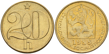 Чехословакия 20 геллеров 1988 KM 74 латунь 4152-846