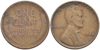 США 1 ЦЕНТ 1944 ЛИНКОЛЬН KM А132 медь цинк 218-446