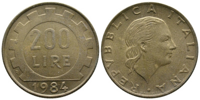 Италия 200 лир 1984 R, шестерня KM 105 алюминиевая бронза 176-414