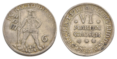 Брауншвейг-Каленберг-Ганновер 6 мариенгрошей 1710 дикарь, Георг I (1698-1727), из коллекции Ричарда Б. Смита KM 11, Welter 2179 серебро 1525-524