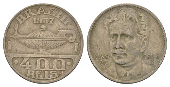 Бразилия 400 реалов 1937 Освалду Крус KM 539 медно-никель 4624-1245