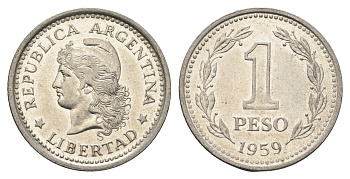 Аргентина 1 песо 1959 KM 57 сталь плакированная никелем 4663-836