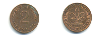 ФРГ 2 ПФЕННИГА 1983 D KM 106a, J.381a сталь плакированная сталь плакированная медьюю 176-712