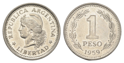 Аргентина 1 песо 1959 KM 57 сталь плакированная никелем 4663-836