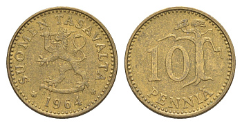 Финляндия 10 пенни 1964 KM 46 алюминиевая бронза 4647-326
