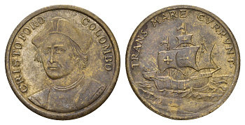 Италия медаль Каравелла Христофора Колумба 1992 диаметр 29 мм, вес 6,9 гр бронза 4670-1023