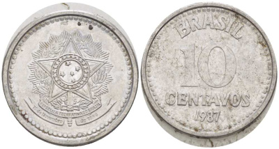 БРАЗИЛИЯ 10 СЕНТАВО 1987 РЕФОРМА 1986-1989 KM 602 нержавеющая сталь 105-268