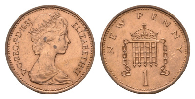 Великобритания 1 пенни 1981 Елизавета II (1952-2022) KM 915, Spink 4237 (B1) бронза aUNC 4627-1062