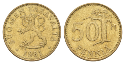 Финляндия 50 пенни 1981 KM 48 алюминиевая бронза UNC 4648-515
