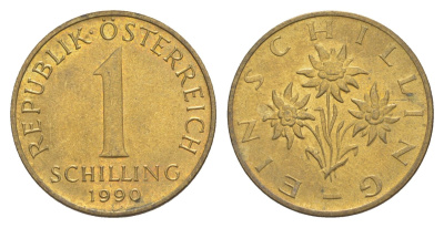 Австрия 1 шиллинг 1990 KM 2886 алюминиевая бронза UNC 4561-1255