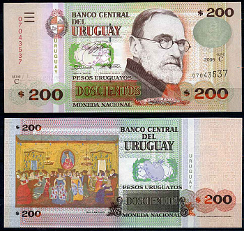 Уругвай 200 песо 2006 серия С, Педро Фигари, художник Pick 89 a бумага UNC (пресс) 8622-2-3-2