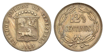 Венесуэла 12 1/2 сентимо 1945 Y 30a медно-никель 4127-1535