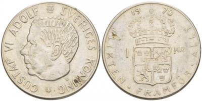 Швеция 1 крона 1970 Густав VI Адольф (1950-1973) KM 826a медь плакированная медно-никелем 3718-624