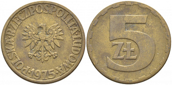 ПОЛЬША 5 ЗЛОТЫХ 1975 ЛЕНИНГРАДСКИЙ МОНДВОР KM 81.1 латунь 3856-623