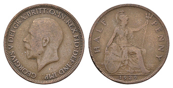 Великобритания 1/2 пенни 1929 Георг V (1910-1936) KM 837, Spink 4058 бронза 4662-1034