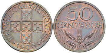 Португалия 50 сентаво 1970 KM 596 бронза XF+ 4513-1223