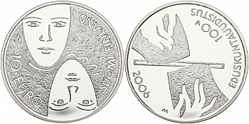 Финляндия 10 евро 2006 100 лет Парламентским реформам, два лица KM 132 серебро PROOF 11-226-21