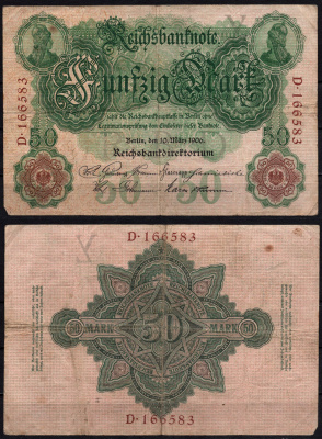 Германия 50 марок 1906 Pick 26 a бумага 6293-14-3-1