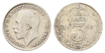 Великобритания 3 пенса 1920 Георг V (1910-1936) KM 813a, Spink 4016 серебро 4701-533
