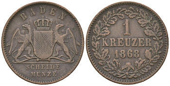Баден 1 крейцер 1868 KM 242 медь 4615-838