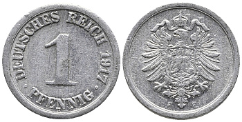 Германия 1 пфенниг 1917 F KM 24, J. 300, Weege 2 алюминий 39-1238