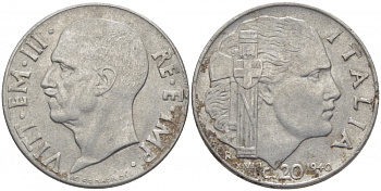 ИТАЛИЯ 20 ЧЕНТЕЗИМО 1940 R, ВИКТОР ИМАНУИЛ KM 75b сталь 4448-234