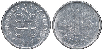 Финляндия 1 пенни 1972 KM 69а алюминий 3334-1036