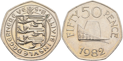 Гернси 50 пенсов 1982 герцогская шапка герцога Нормандии KM 34 медно-никель XF-UNC 4583-534