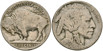 США 5 центов 1920 индеец, бизон KM 134 медно-никель 4135-423