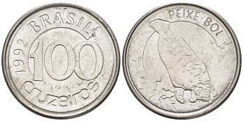 БРАЗИЛИЯ 100 КРУЗЕЙРО 1992 РЕФОРМА 1990-1993, ЛАМАНТИН KM 623 нержавеющая сталь 4392-148