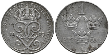 Швеция 1 эре 1949 Густав V (1907-1950) KM 810 железо 57-1168