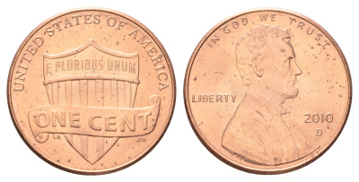 США 1 цент 2010 D, Авраам Линкольн KM 468 цинк плакированный медью UNC 4668-944