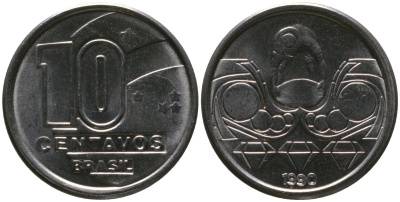 Бразилия 10 сентаво 1990 KM 613, Schon 122 нержавеющая сталь 4576-144