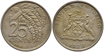 Тринидад и Тобаго 25 центов 1976 цветок дикая пуансеттия KM 28 медно-никель 4396-722