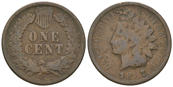 США 1 цент 1887 KM 90a бронза 4618-1063