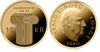Норвегия 10 крон 2011 200 лет со дня основания первого университета Норвегии KM 484 никель латунь UNC M46-01