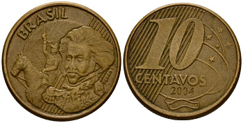 Бразилия 10 сентаво 2004 KM 649.2 сталь плакированная латунью 219-1123