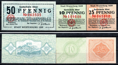 Вестербург (Пруссия, Гессен-Нассау) набор из 3 нотгельдов 1920 2193-51-2-2