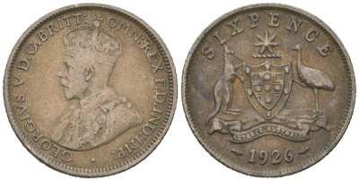 Австралия 6 пенсов 1926 Георг V (1910-1936) KM 25 серебро 4609-945