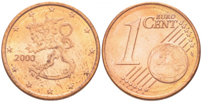 ФИНЛЯНДИЯ 1 ЕВРОЦЕНТ 2000 KM 98 сталь плакированная медью UNC 3457-1155