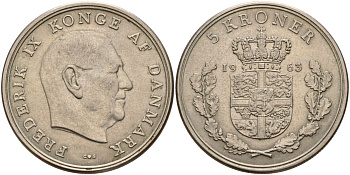 Дания 5 крон 1963 C;S, Фредерик IX (1947-1972) KM 853.1 медно-никель 4149-332