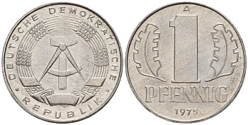ГДР 1 пфенниг 1975 A KM 8.1 алюминий 112-662