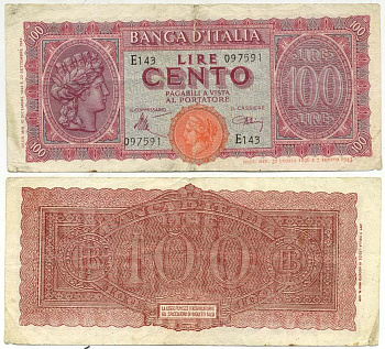 Италия 100 лир 1944 Pick 75a 7551-43-3-2