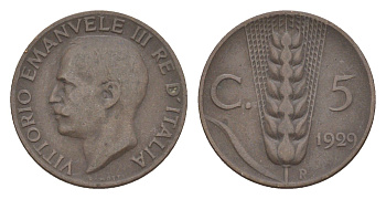 Италия 5 чентезимо 1929 KM 59 медь 4617-461