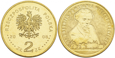 Польша 2 злотых 2008 90 лет Великопольского восстания, Игнаций Ян Падеревскии KM 662 латунь UNC M13-13
