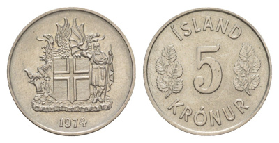 Исландия 5 крон 1974 KM 18 медно-никель UNC 4632-964