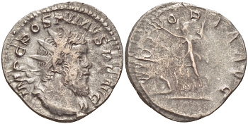 Римская Империя (императоры в Галлии) антониниан 260 - 269 Постум. IMP C POSTVMVS P F AVG / VICTORIA AVG, Виктория с венком и пальмовой ветвью, у ног пленник, Колония Агриппины, Very fine RIC 89 биллон 1073-13-87