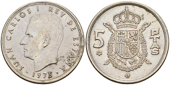 Испания 5 песет 1975 (79) Хуан Карлос I (1975-2014) KM 807 медно-никель    4143-233