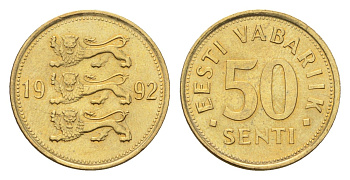 Эстония 50 сентов 1992 KM 24 латунь UNC 4668-644
