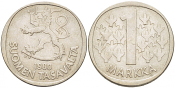 ФИНЛЯНДИЯ 1 МАРКА 1980 K KM 49а медно-никель 3718-816